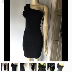 Taboo Black One-Shoulder Dress with Floral Detail